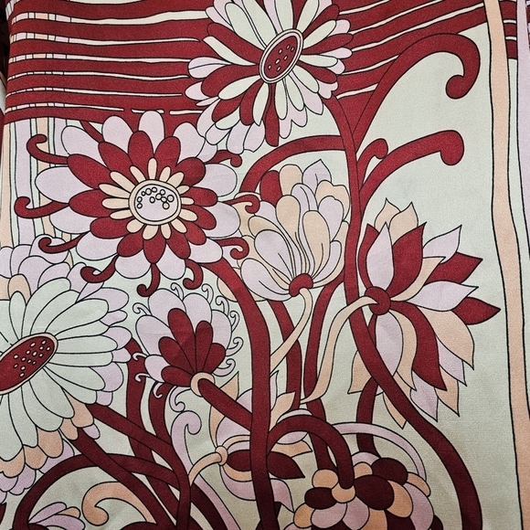 Hale Bob Ivory Satin Abstract Floral Print Boatneck, Long Sleeve Shift Dress - Picture 7 of 9